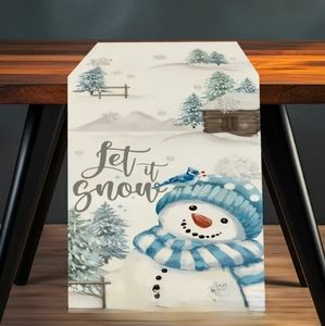 'Let It Snow' 1pc Holiday Table Runner Christmas Winter Snowman Kitchen Dining